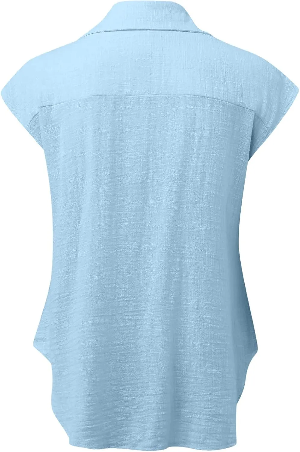 Linen Shirts for Women Trendy Button Down V Neck Shirt Summer Collared Short Sleeve Boho Tops Casual Blouses