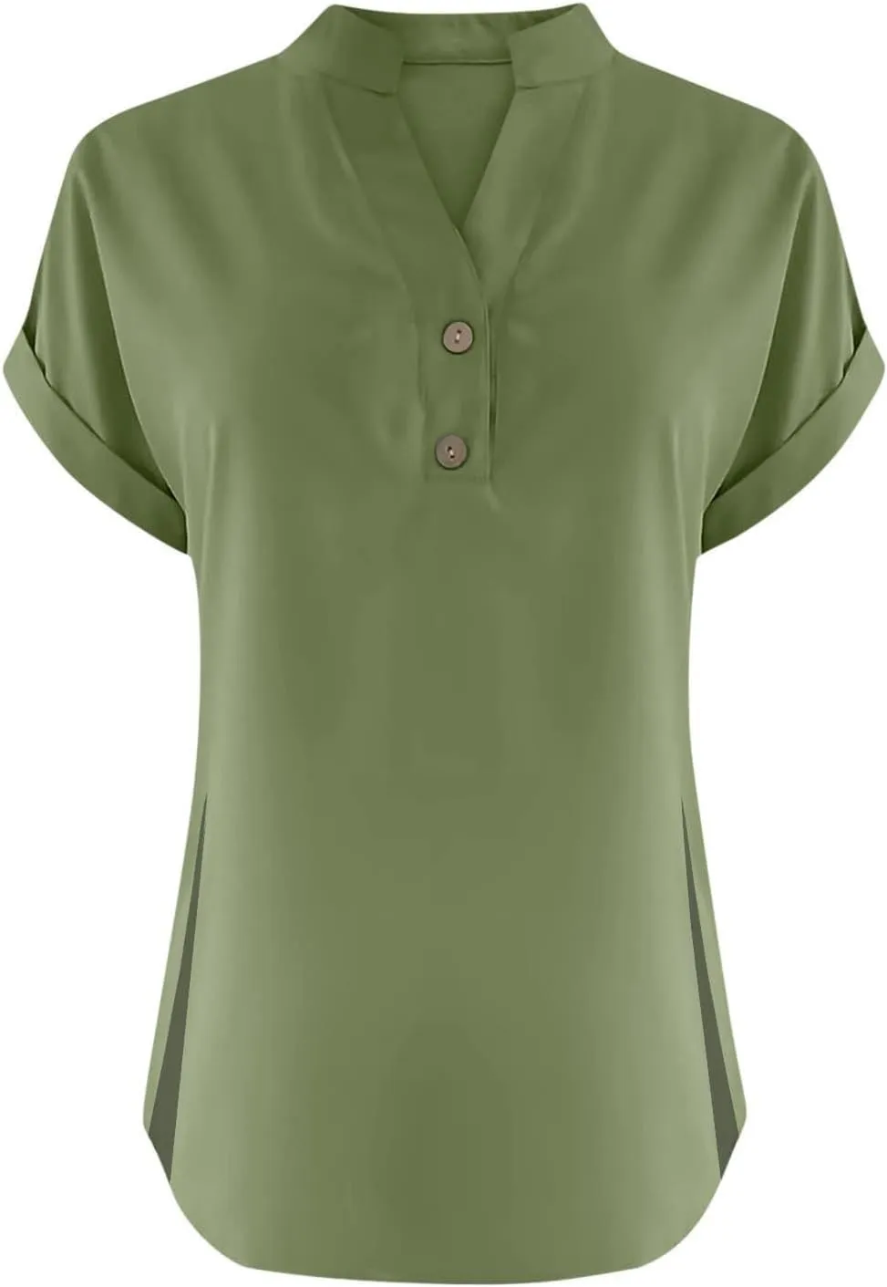 Linen T Shirts for Women Button Tops V Neck Summer Short Sleeve Dressy Blouse Loose Casual Basic Vacation