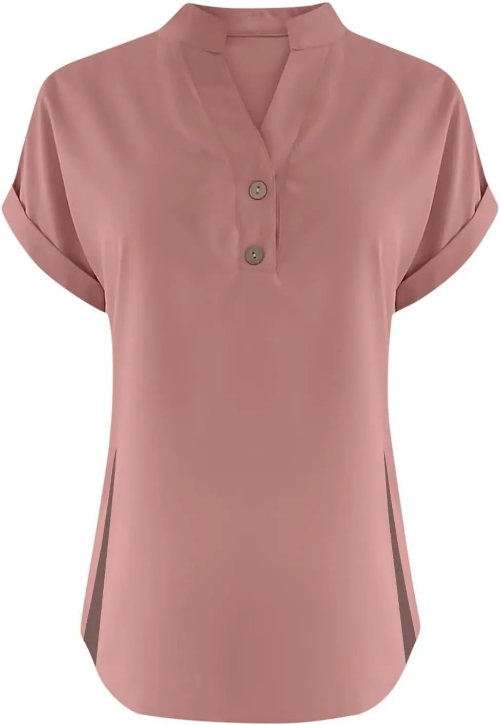 Linen T Shirts for Women Button Tops V Neck Summer Short Sleeve Dressy Blouse Loose Casual Basic Vacation