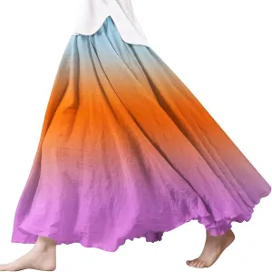 Linen Wrap Skirts for Women Pleated Summer Boho Floral Flowy Skirt Vacation High Waisted Maxi Casual Dress Skorts