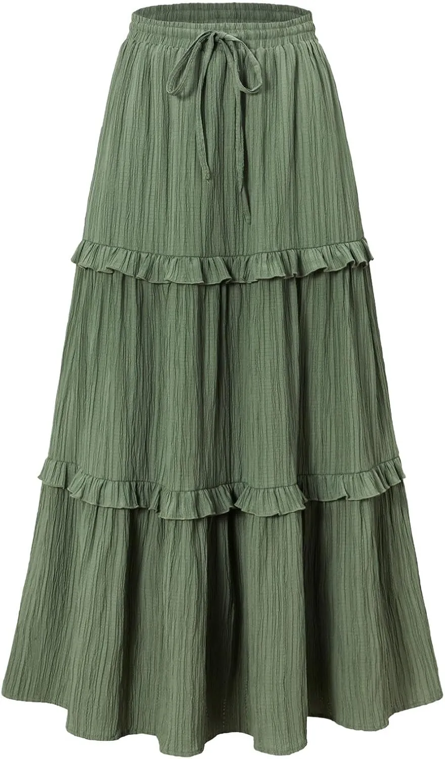 Long Skirts for Women Summer Beach Ruffled Tiered Flowy Boho Skirt Drawstring High Waist Casual Maxi Dress Skorts