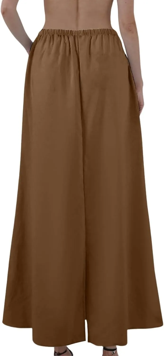 Long Trendy Skirts for Women Cotton Linen Beach Vacation Drawstring Low Waist Flowy Bohemian Short Dress Casual Holiday