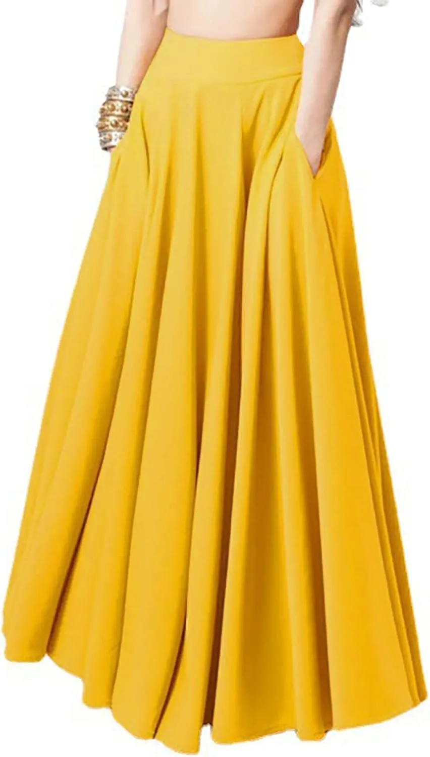 Maxi Skirt for Women High Waist Flowy A Line Long Skirts with Pockets Summer Boho Skirt