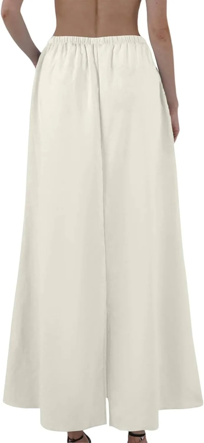 Maxi Skirts for Women 2025 Summer Linen Fishtail Split Long Skirts Drawstring Low Waist Vacation Boho Flowy Skirt