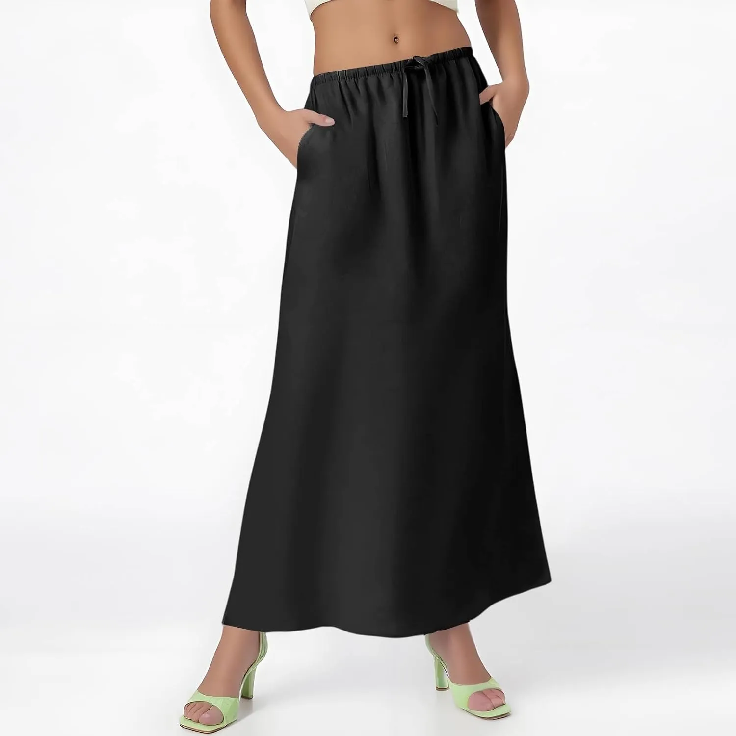 Maxi Skirts for Women 2025 Summer Linen Fishtail Split Long Skirts Drawstring Low Waist Vacation Boho Flowy Skirt