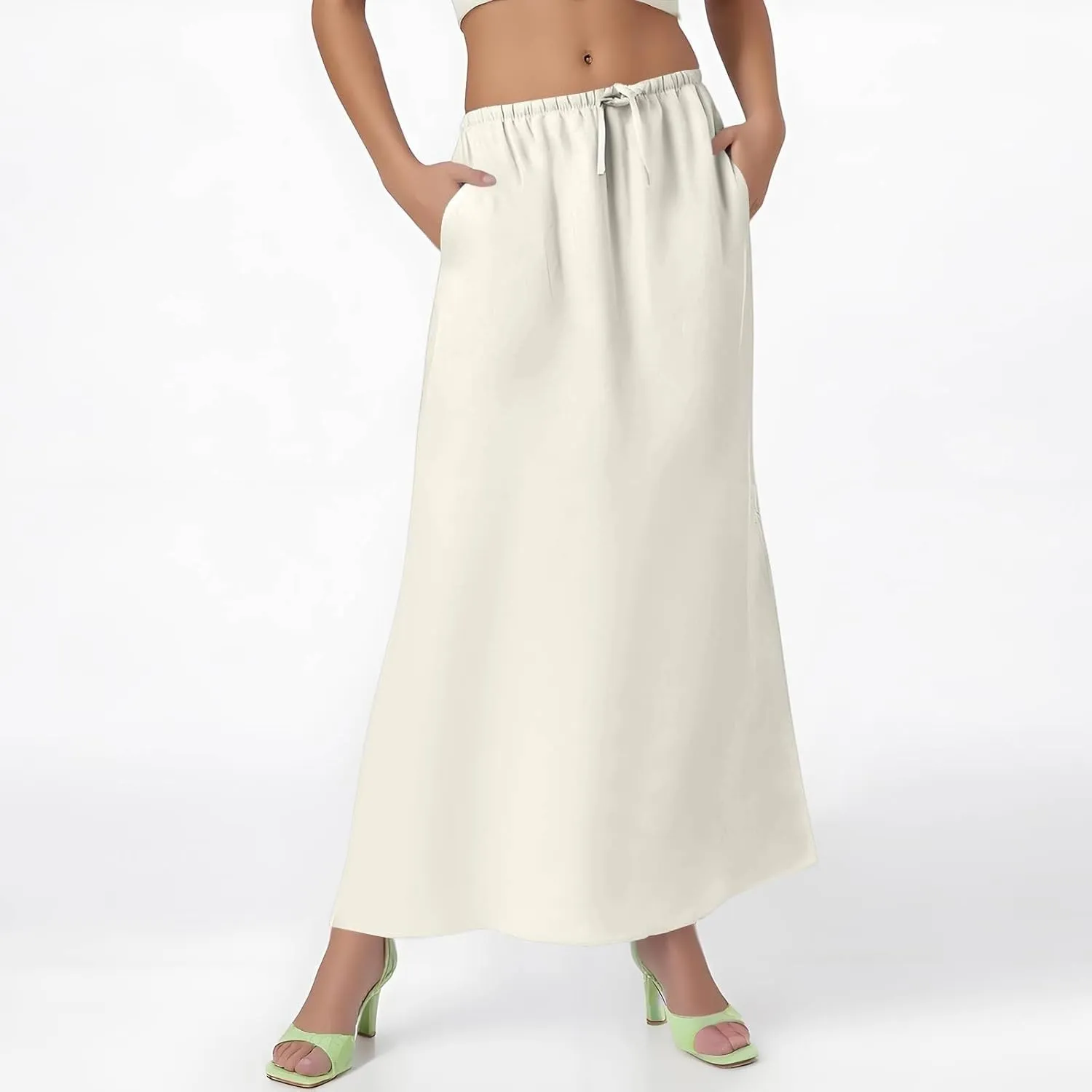 Maxi Skirts for Women 2025 Summer Linen Fishtail Split Long Skirts Drawstring Low Waist Vacation Boho Flowy Skirt