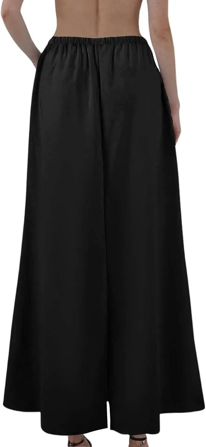 Maxi Skirts for Women 2025 Summer Linen Fishtail Split Long Skirts Drawstring Low Waist Vacation Boho Flowy Skirt