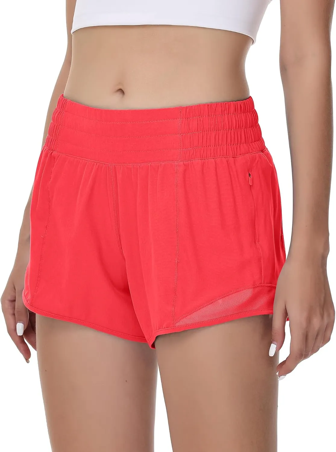 MCEDAR Women's Running Shorts High Waisted Lined 4"，Lightweight Active Workout Quick Dry Gym Athletic Sports Short Zip Pocket