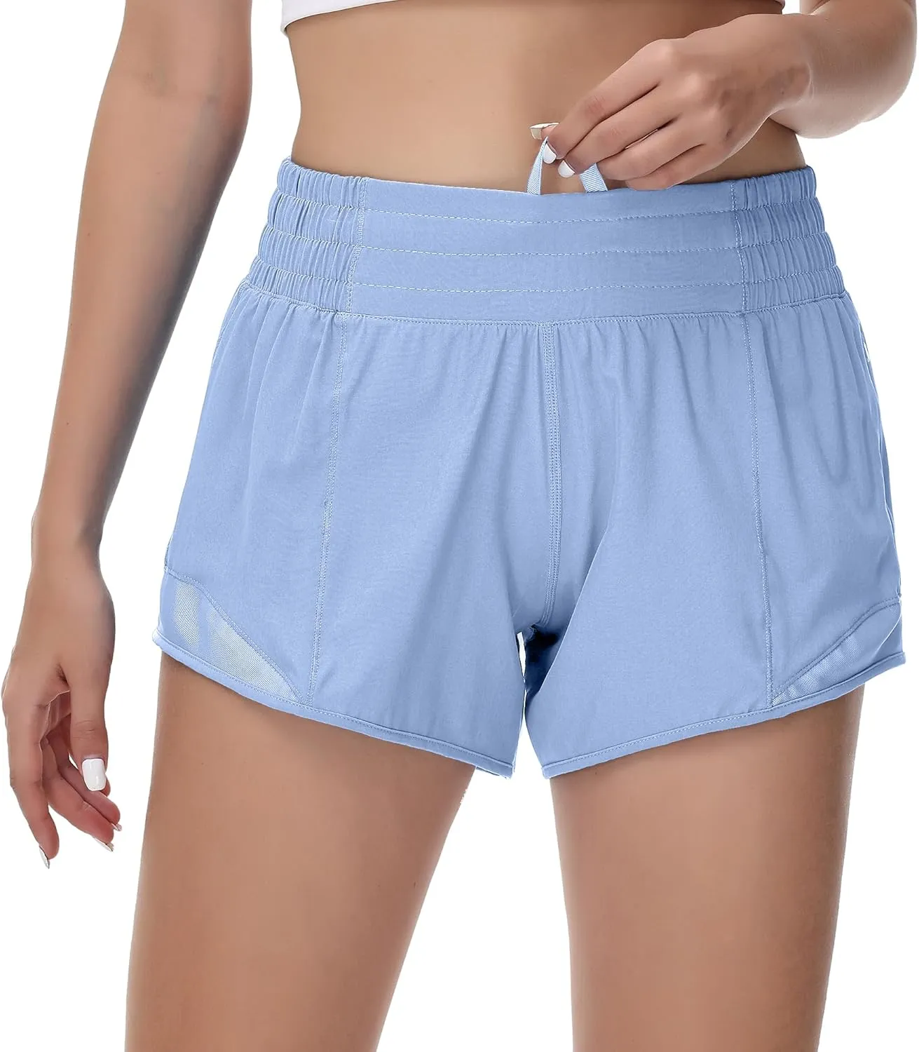 MCEDAR Women's Running Shorts High Waisted Lined 4"，Lightweight Active Workout Quick Dry Gym Athletic Sports Short Zip Pocket