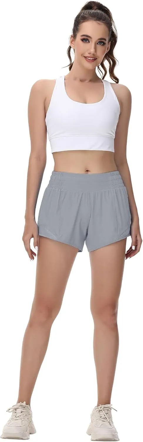 MCEDAR Women's Running Shorts High Waisted Lined 4"，Lightweight Active Workout Quick Dry Gym Athletic Sports Short Zip Pocket