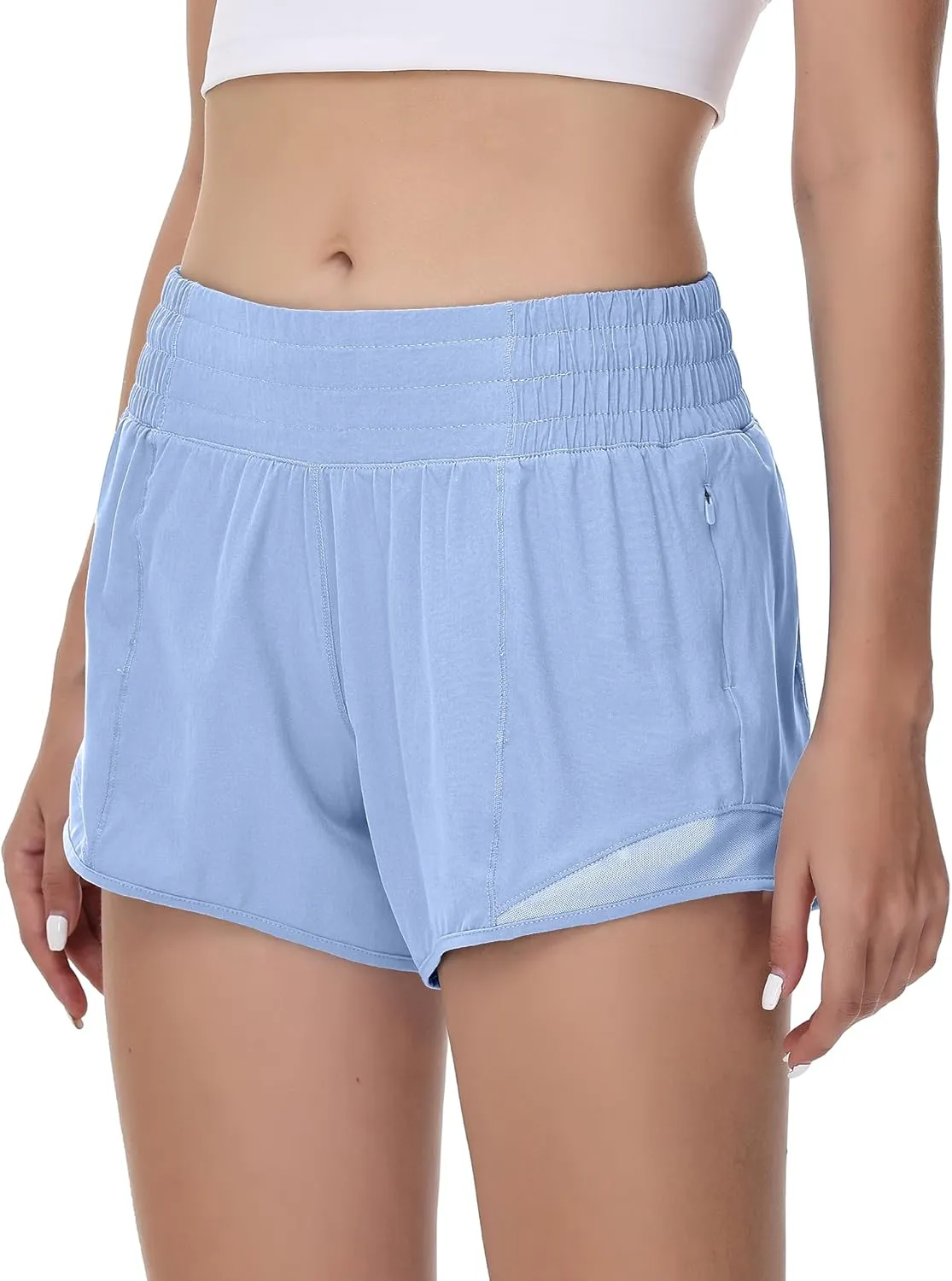MCEDAR Women's Running Shorts High Waisted Lined 4"，Lightweight Active Workout Quick Dry Gym Athletic Sports Short Zip Pocket