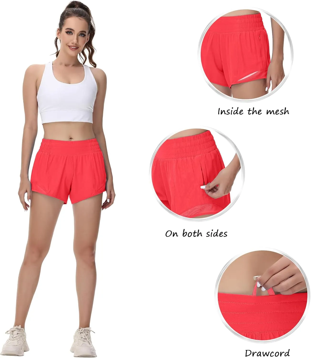 MCEDAR Women's Running Shorts High Waisted Lined 4"，Lightweight Active Workout Quick Dry Gym Athletic Sports Short Zip Pocket