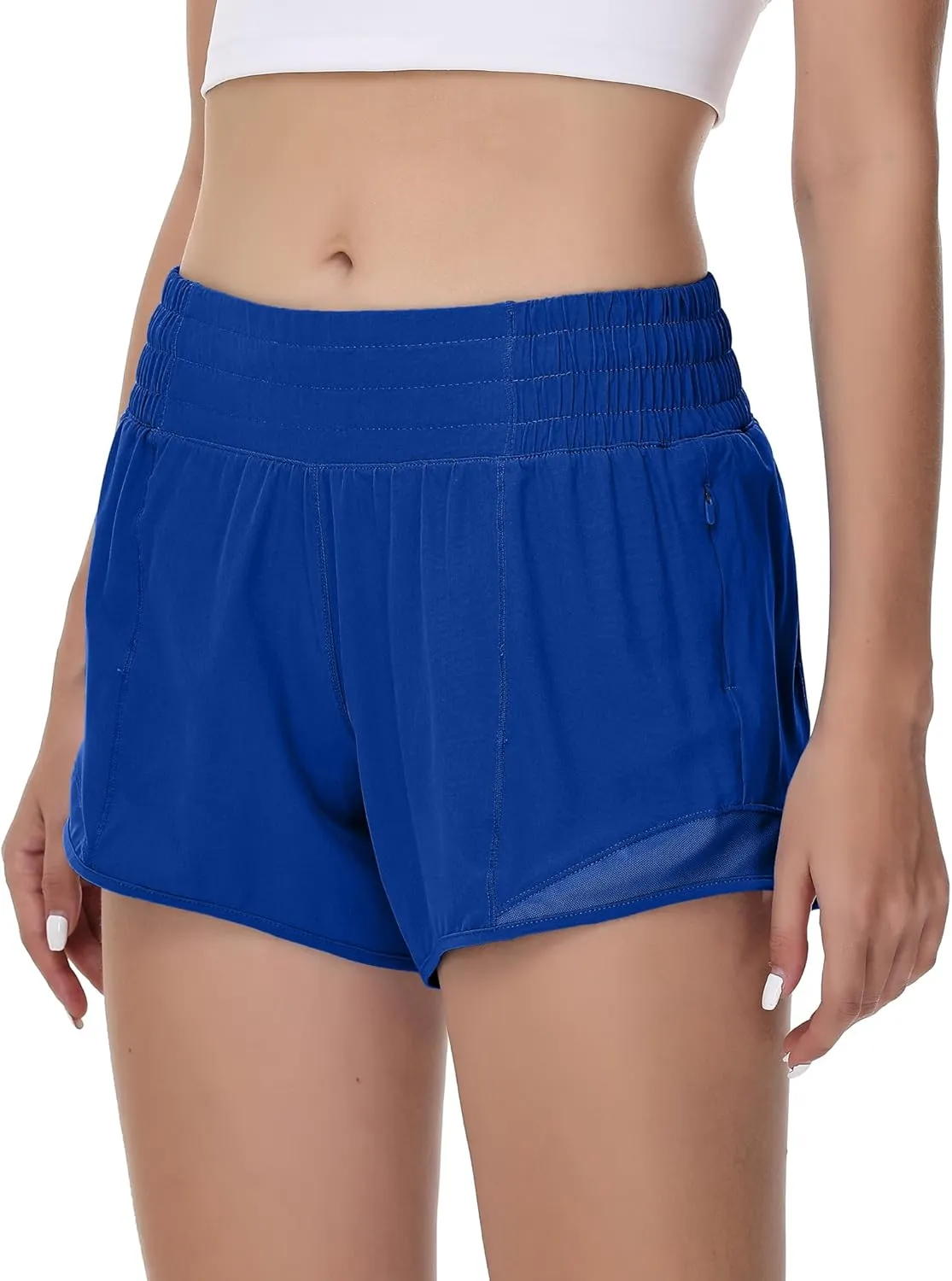 MCEDAR Women's Running Shorts High Waisted Lined 4"，Lightweight Active Workout Quick Dry Gym Athletic Sports Short Zip Pocket