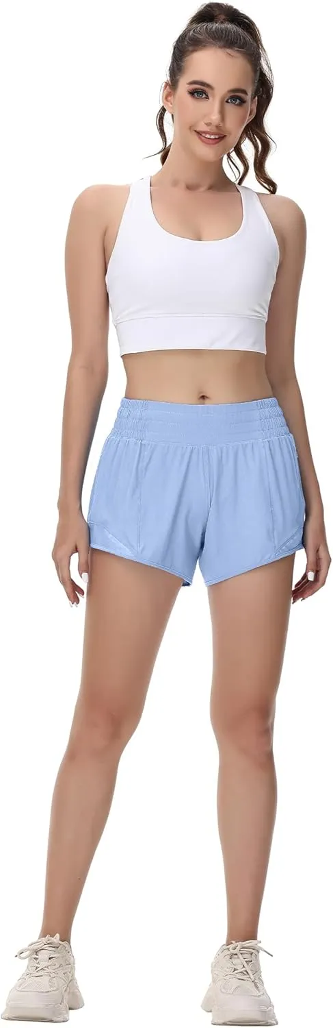 MCEDAR Women's Running Shorts High Waisted Lined 4"，Lightweight Active Workout Quick Dry Gym Athletic Sports Short Zip Pocket