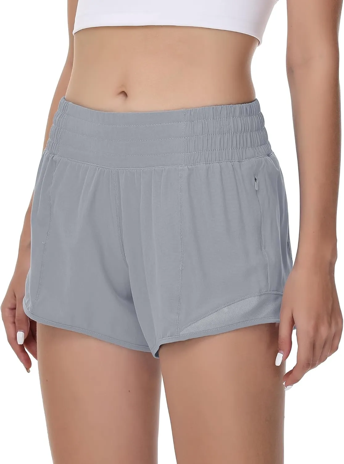 MCEDAR Women's Running Shorts High Waisted Lined 4"，Lightweight Active Workout Quick Dry Gym Athletic Sports Short Zip Pocket