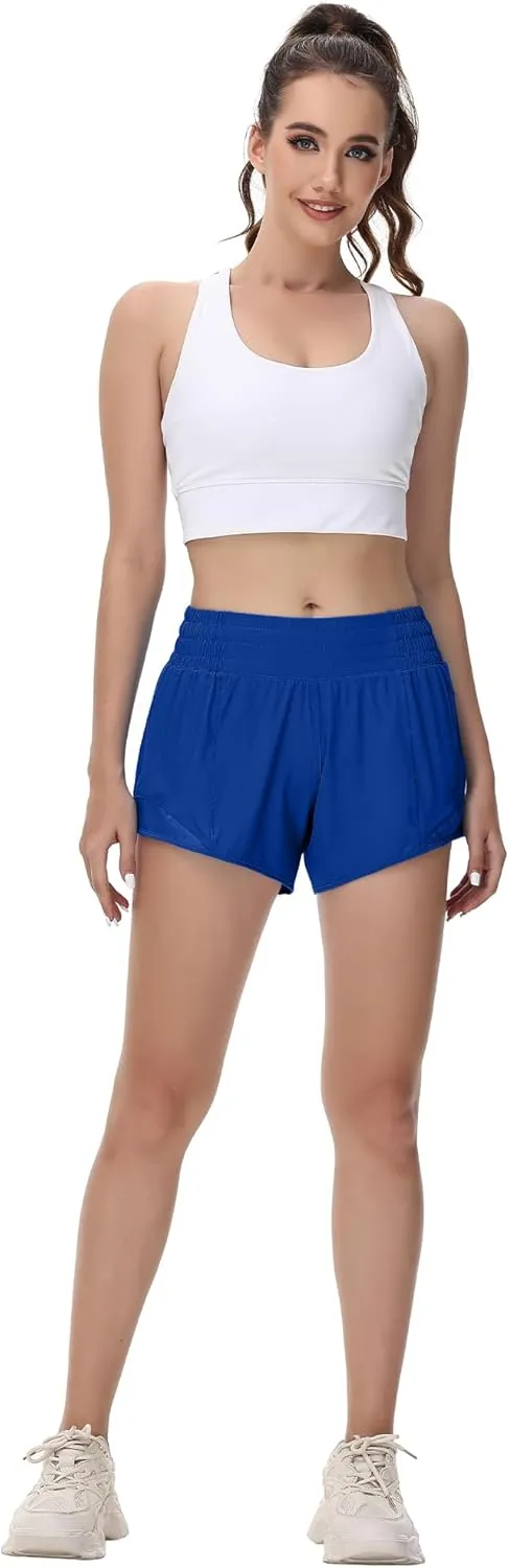 MCEDAR Women's Running Shorts High Waisted Lined 4"，Lightweight Active Workout Quick Dry Gym Athletic Sports Short Zip Pocket