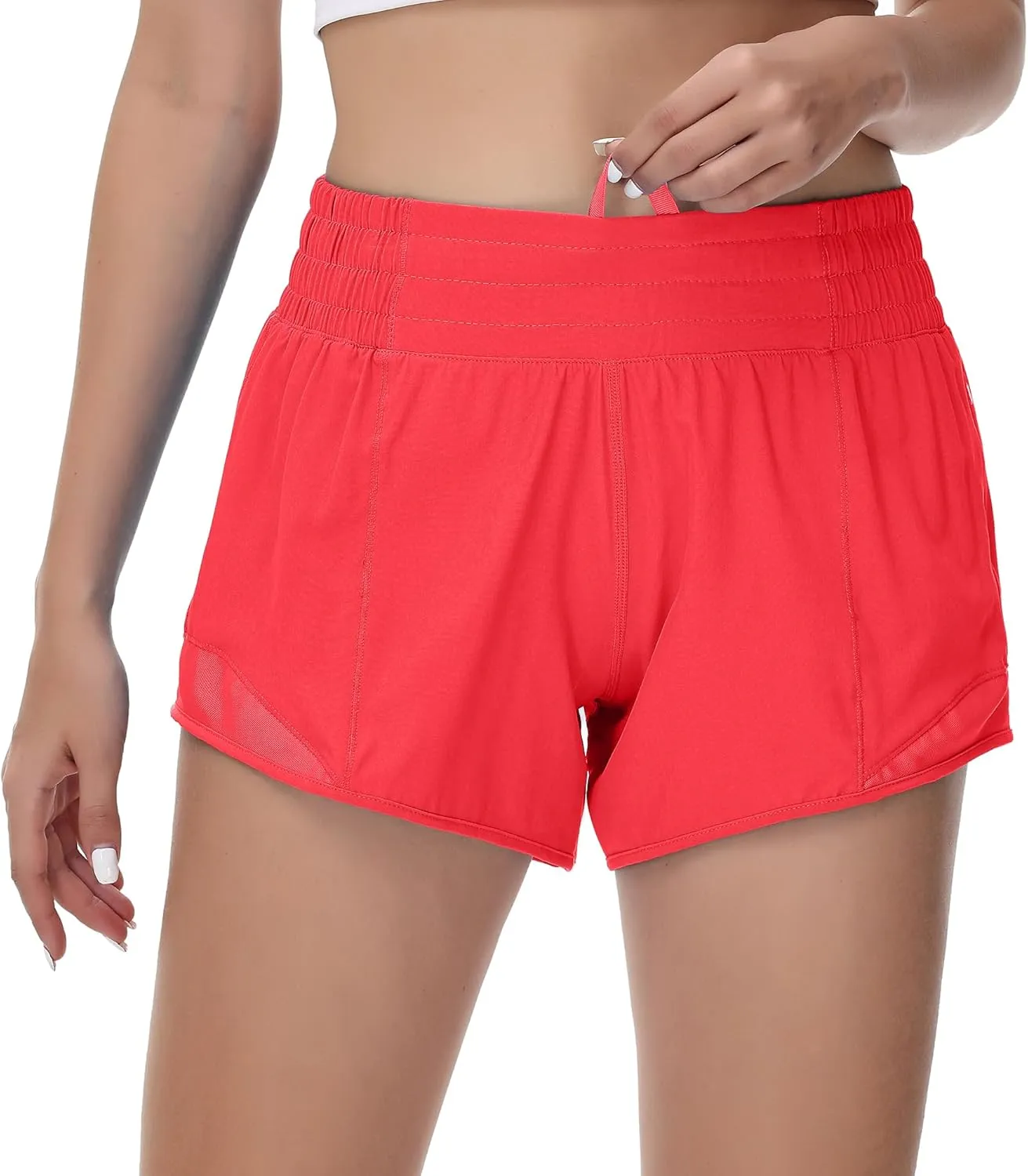 MCEDAR Women's Running Shorts High Waisted Lined 4"，Lightweight Active Workout Quick Dry Gym Athletic Sports Short Zip Pocket