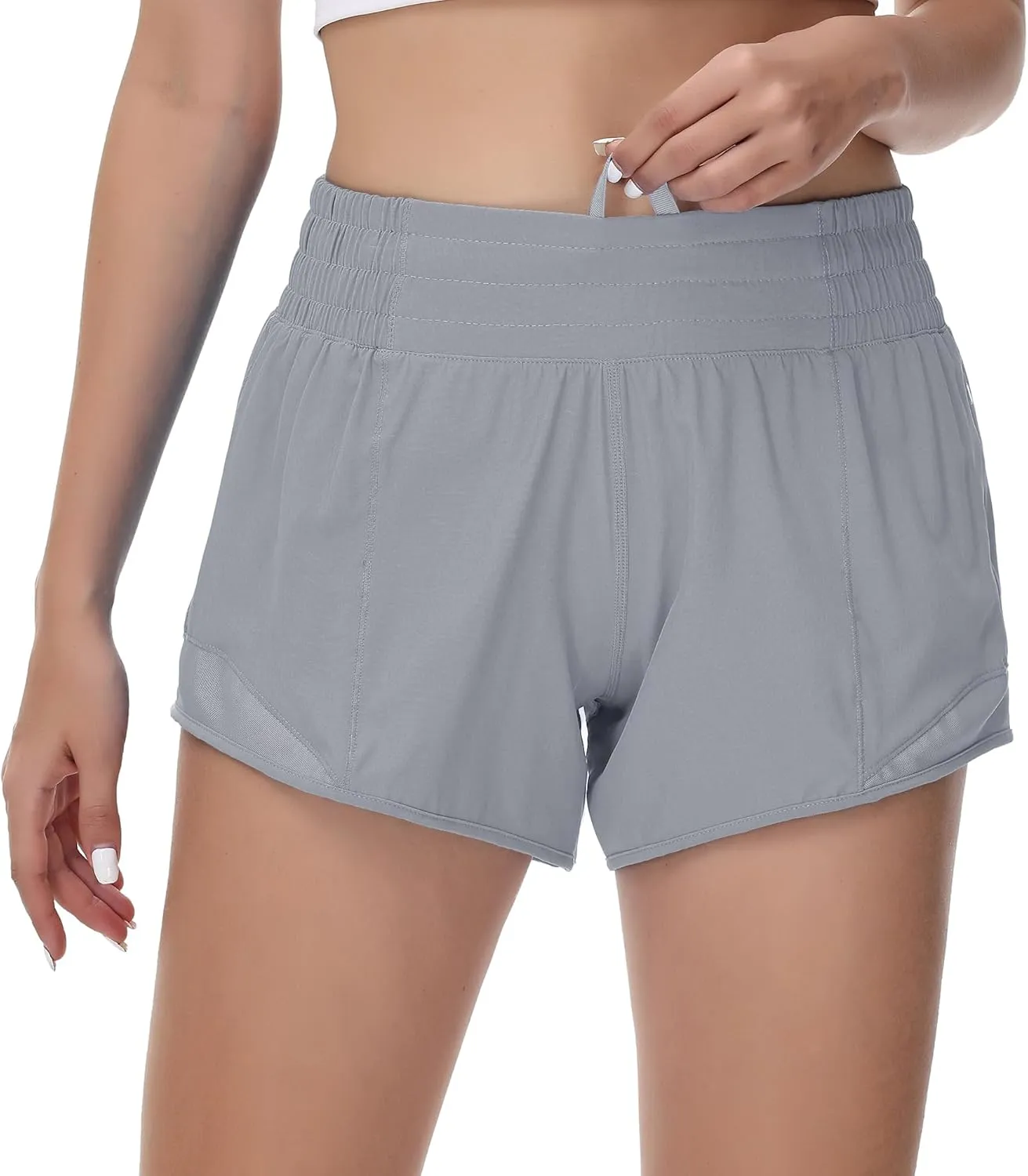 MCEDAR Women's Running Shorts High Waisted Lined 4"，Lightweight Active Workout Quick Dry Gym Athletic Sports Short Zip Pocket