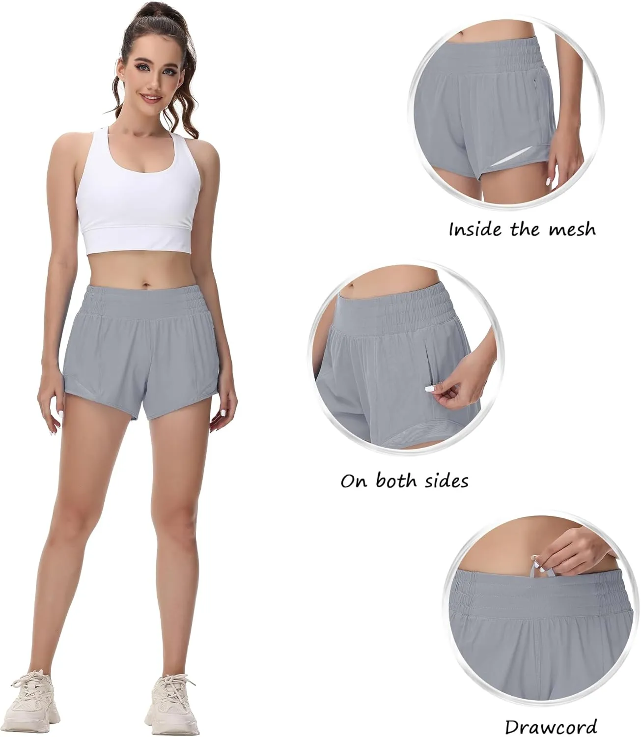 MCEDAR Women's Running Shorts High Waisted Lined 4"，Lightweight Active Workout Quick Dry Gym Athletic Sports Short Zip Pocket