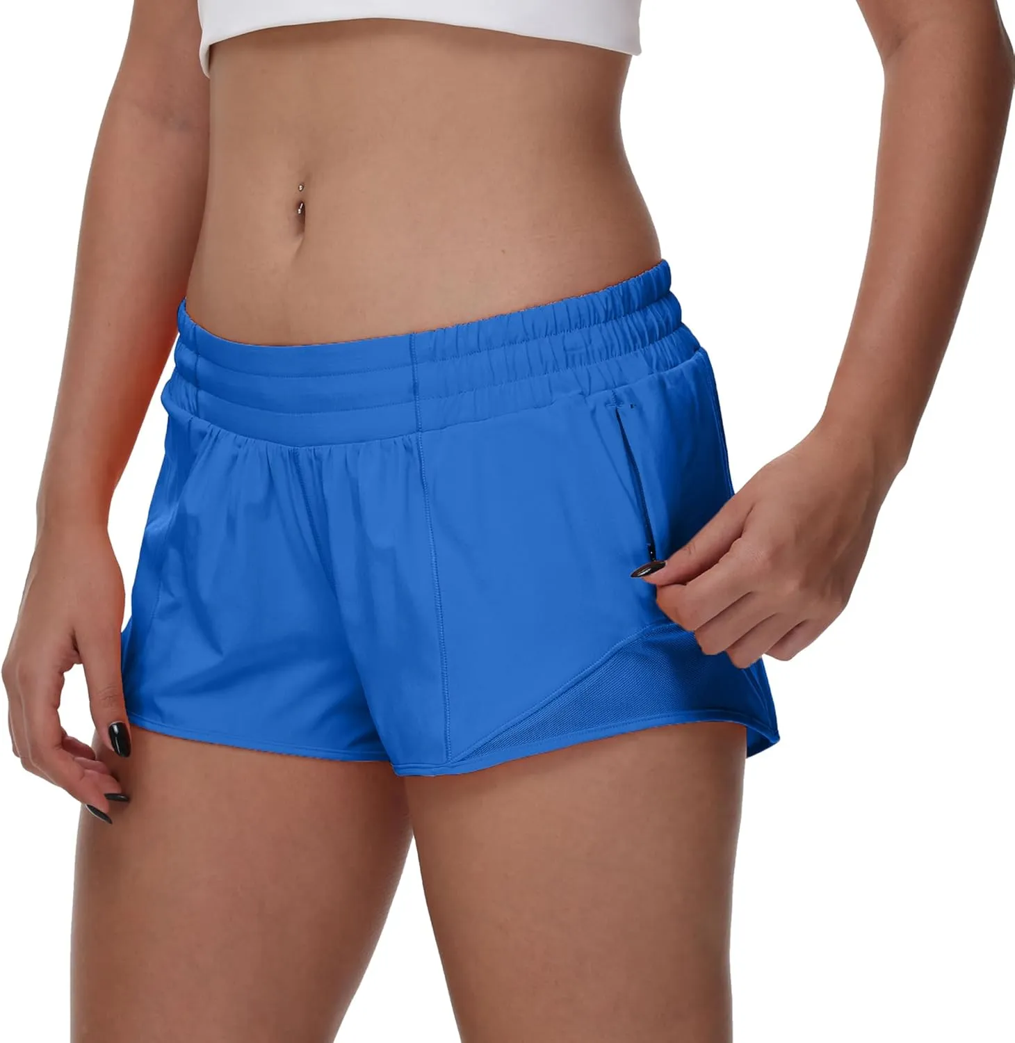 MCEDAR Women's Running Shorts Low Waisted 2.5"，Lightweight Active Workout Quick Dry Gym Athletic Sports Shorts Zip Pocket