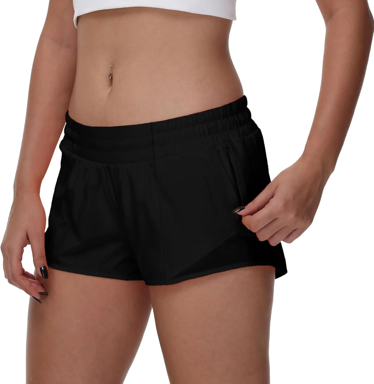 MCEDAR Women's Running Shorts Low Waisted 2.5"，Lightweight Active Workout Quick Dry Gym Athletic Sports Shorts Zip Pocket