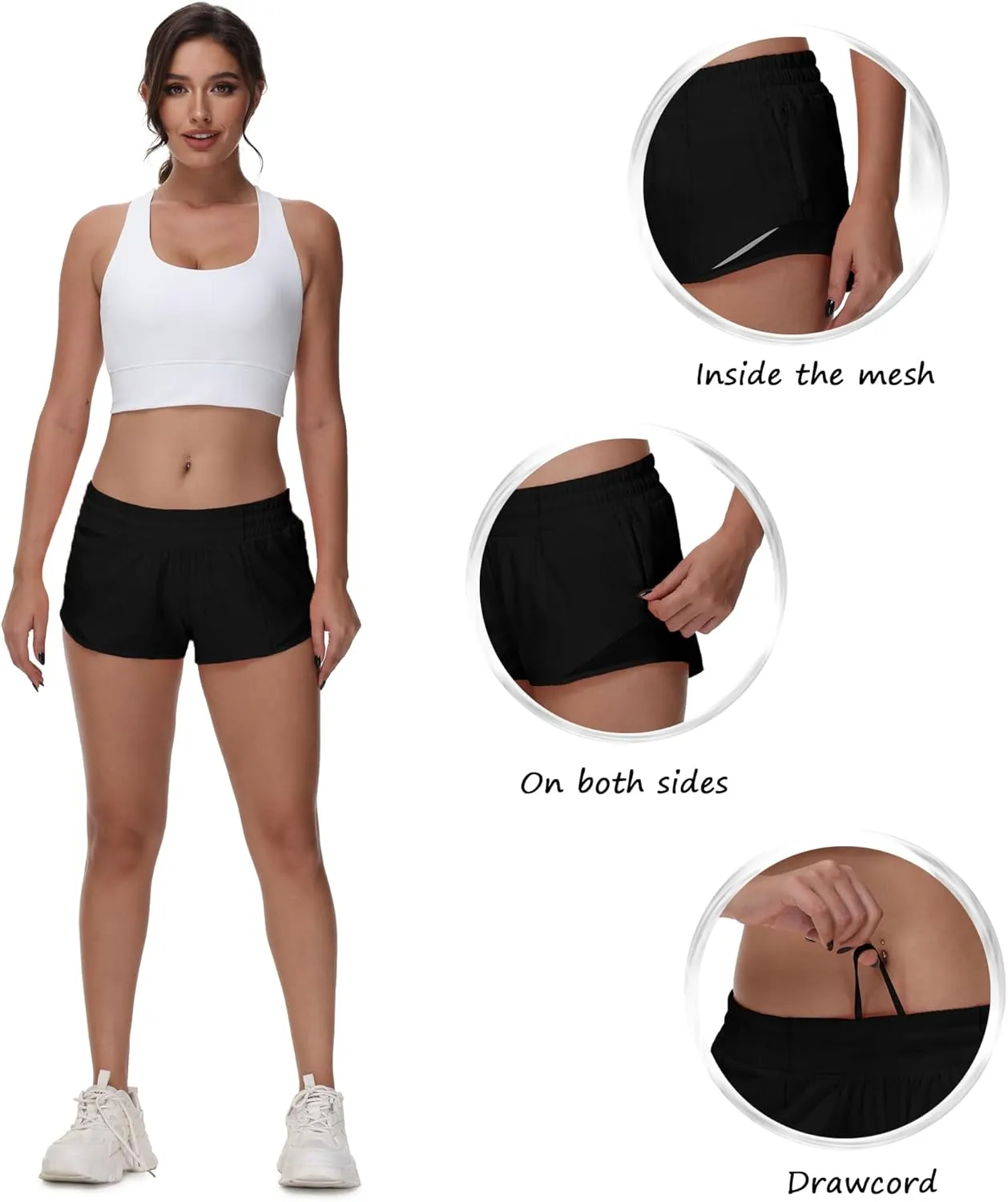 MCEDAR Women's Running Shorts Low Waisted 2.5"，Lightweight Active Workout Quick Dry Gym Athletic Sports Shorts Zip Pocket