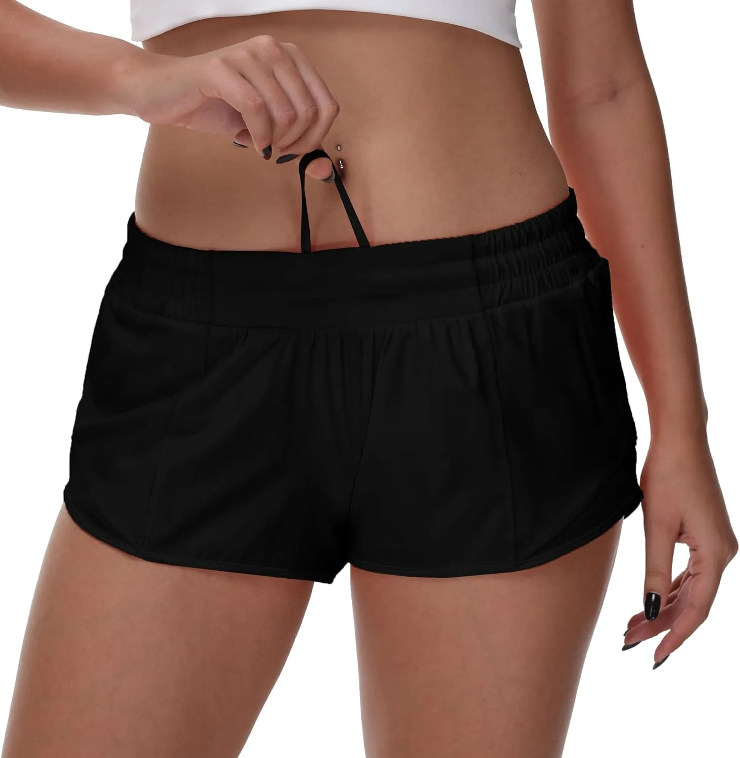 MCEDAR Women's Running Shorts Low Waisted 2.5"，Lightweight Active Workout Quick Dry Gym Athletic Sports Shorts Zip Pocket