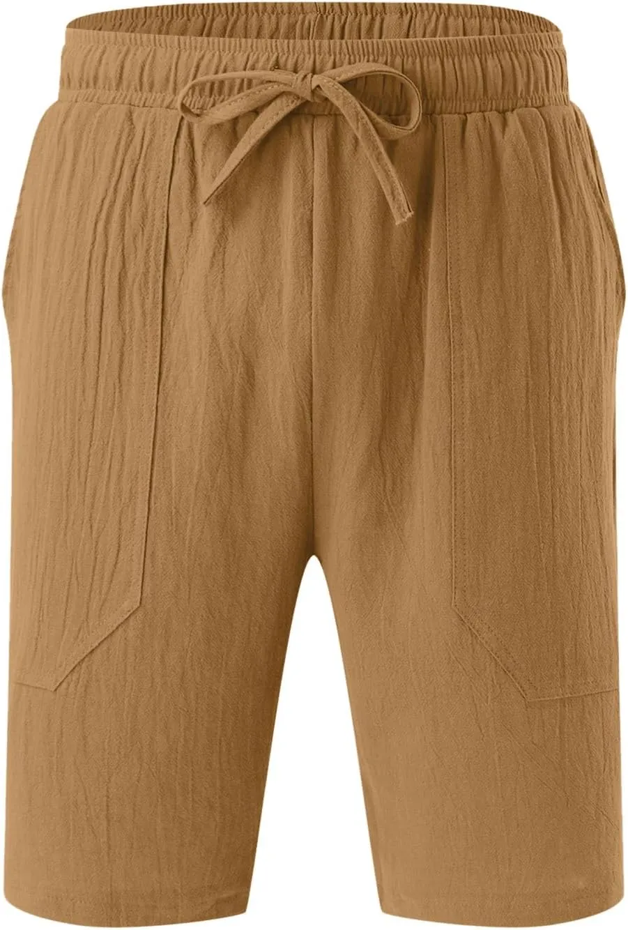 Men Linen Shorts Casual Elastic Waist Drawstring Cotton Linen Summer Beach Shorts with Pockets Loose Outdoor Shorts