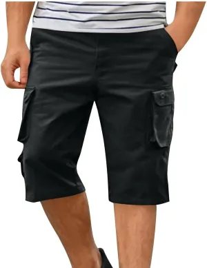Men's Athletic Gym Cargo Shorts Plus Size Solid Outdoor Wear Resistance Short with Multiple Pockets Knee Length Short