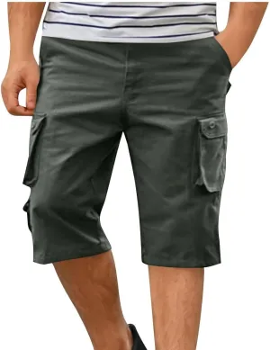 Men's Athletic Gym Cargo Shorts Plus Size Solid Outdoor Wear Resistance Short with Multiple Pockets Knee Length Short