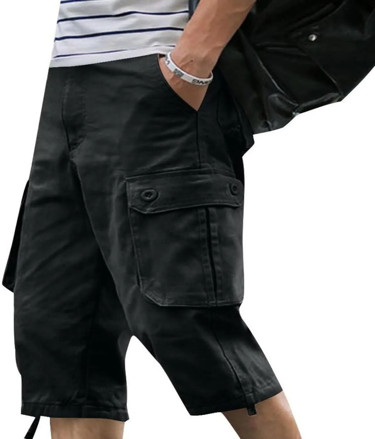 Men's Athletic Gym Cargo Shorts Plus Size Solid Outdoor Wear Resistance Short with Multiple Pockets Knee Length Short