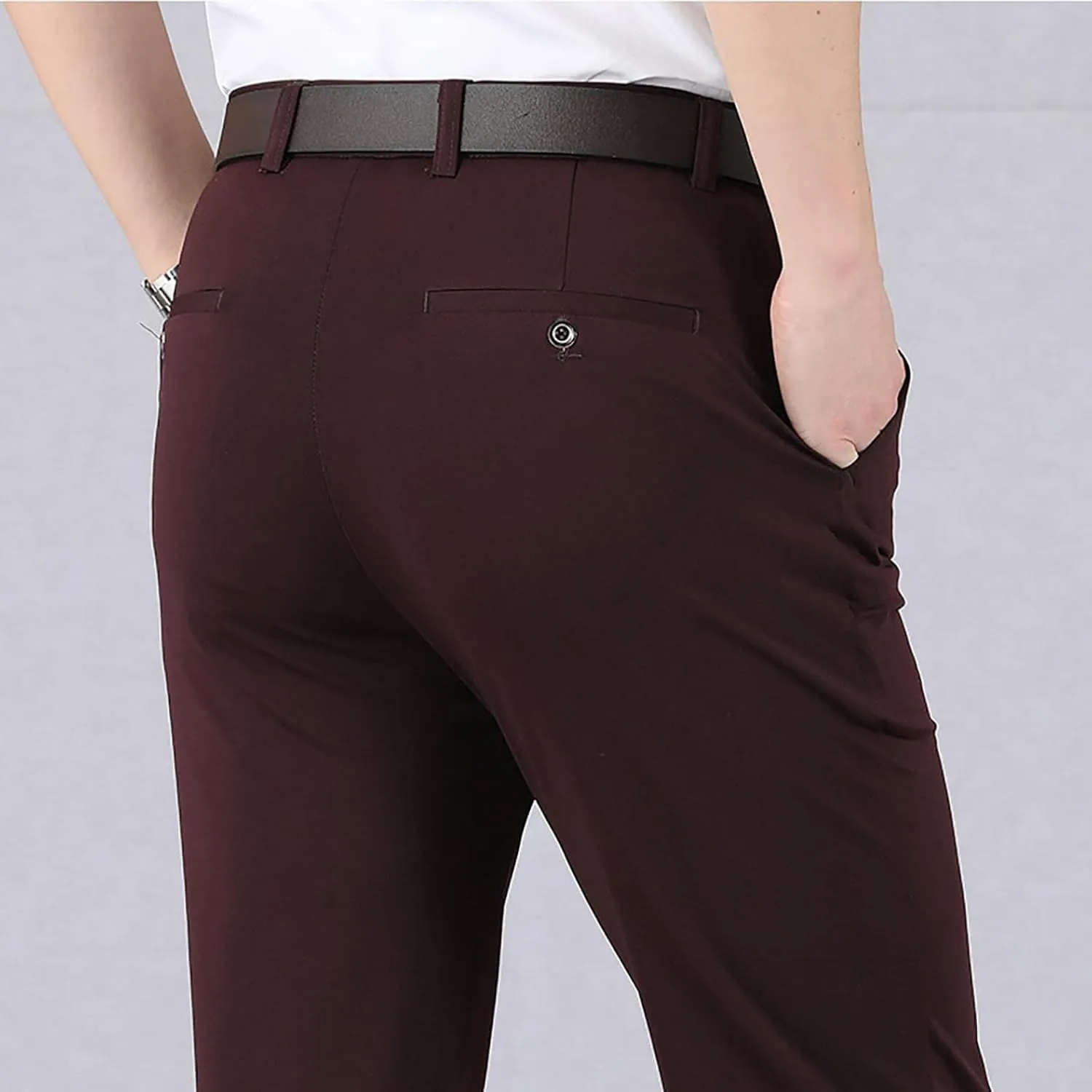 Men's Big and Tall Stretch Pleated Pants - Elastic Waist Chino Flat Front Classic Fit Pants Trousers Business Pants