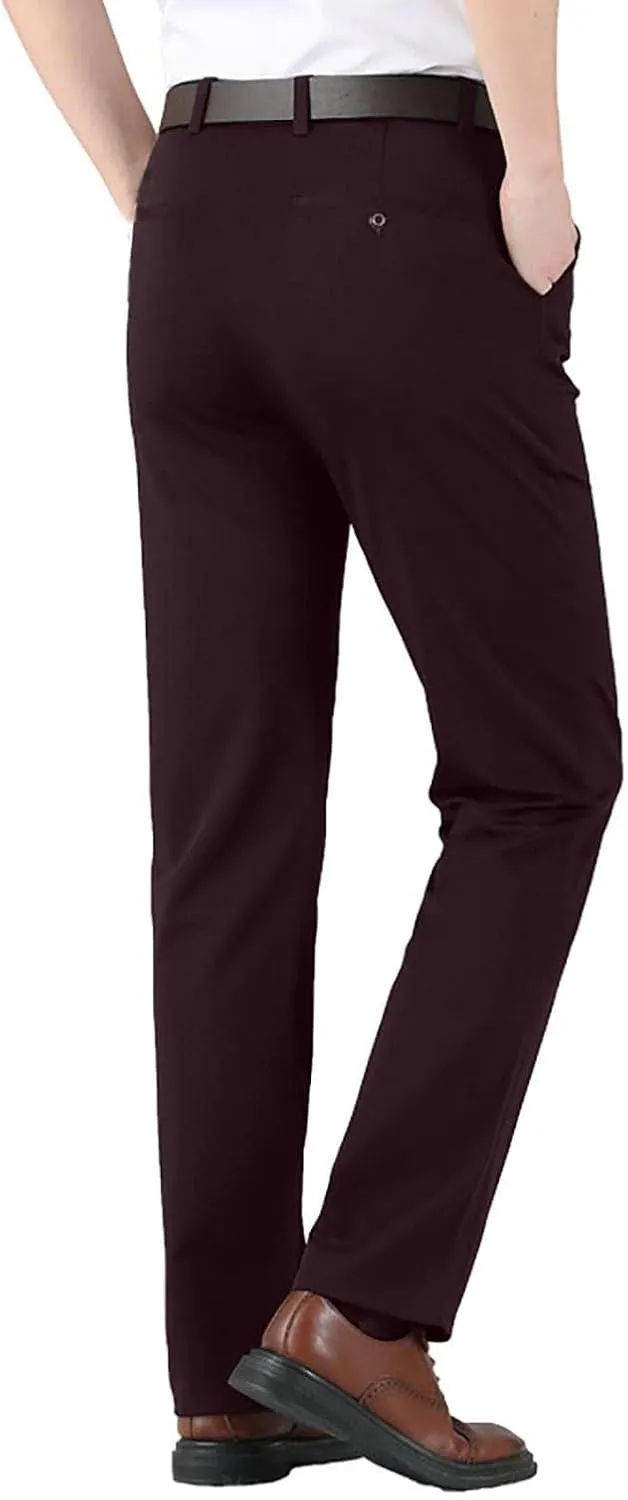 Men's Big and Tall Stretch Pleated Pants - Elastic Waist Chino Flat Front Classic Fit Pants Trousers Business Pants
