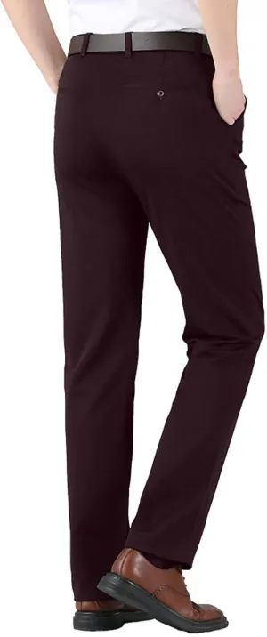 Men's Big and Tall Stretch Pleated Pants - Elastic Waist Chino Flat Front Classic Fit Pants Trousers Business Pants