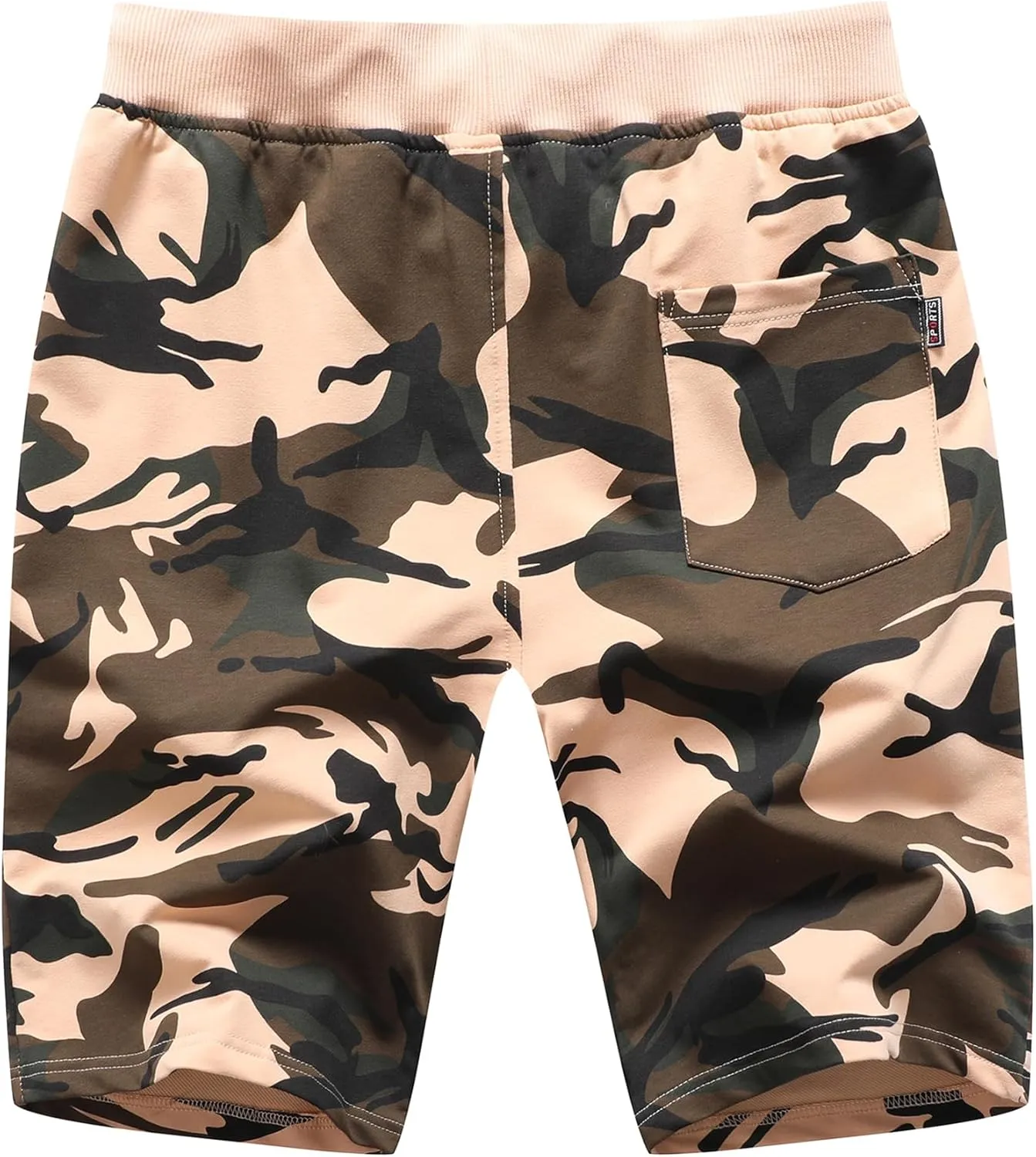 Mens Camo Shorts Casual Elastic Waist Shorts with Drawstring Zipper Pockets