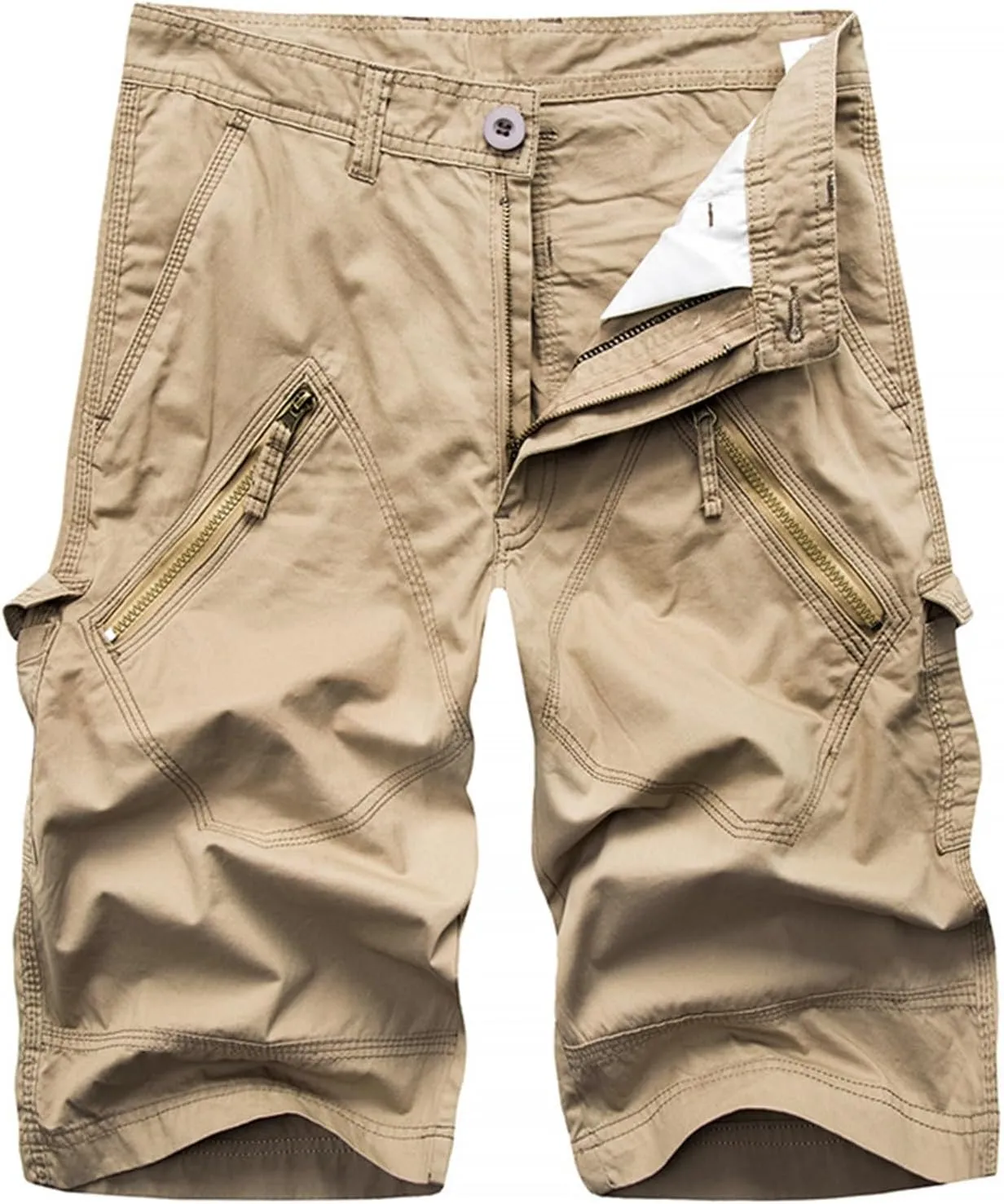Men's Cargo Pants,Drawstring Elastic Waist Shorts Cotton Multi Pockets Trousers Sports Straight Leg Pants