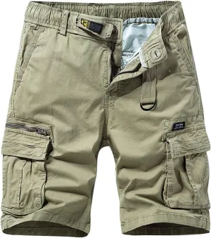 Men's Cargo Pants,Drawstring Elastic Waist Shorts Cotton Multi Pockets Trousers Sports Straight Leg Pants