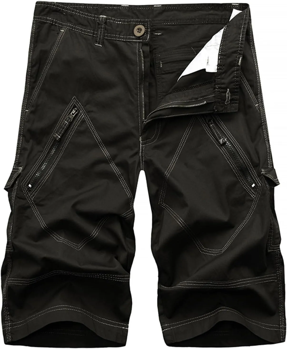 Men's Cargo Pants,Drawstring Elastic Waist Shorts Cotton Multi Pockets Trousers Sports Straight Leg Pants