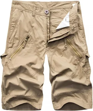 Men's Cargo Pants,Drawstring Elastic Waist Shorts Cotton Multi Pockets Trousers Sports Straight Leg Pants