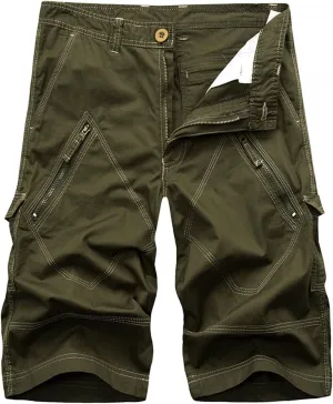 Men's Cargo Pants,Drawstring Elastic Waist Shorts Cotton Multi Pockets Trousers Sports Straight Leg Pants