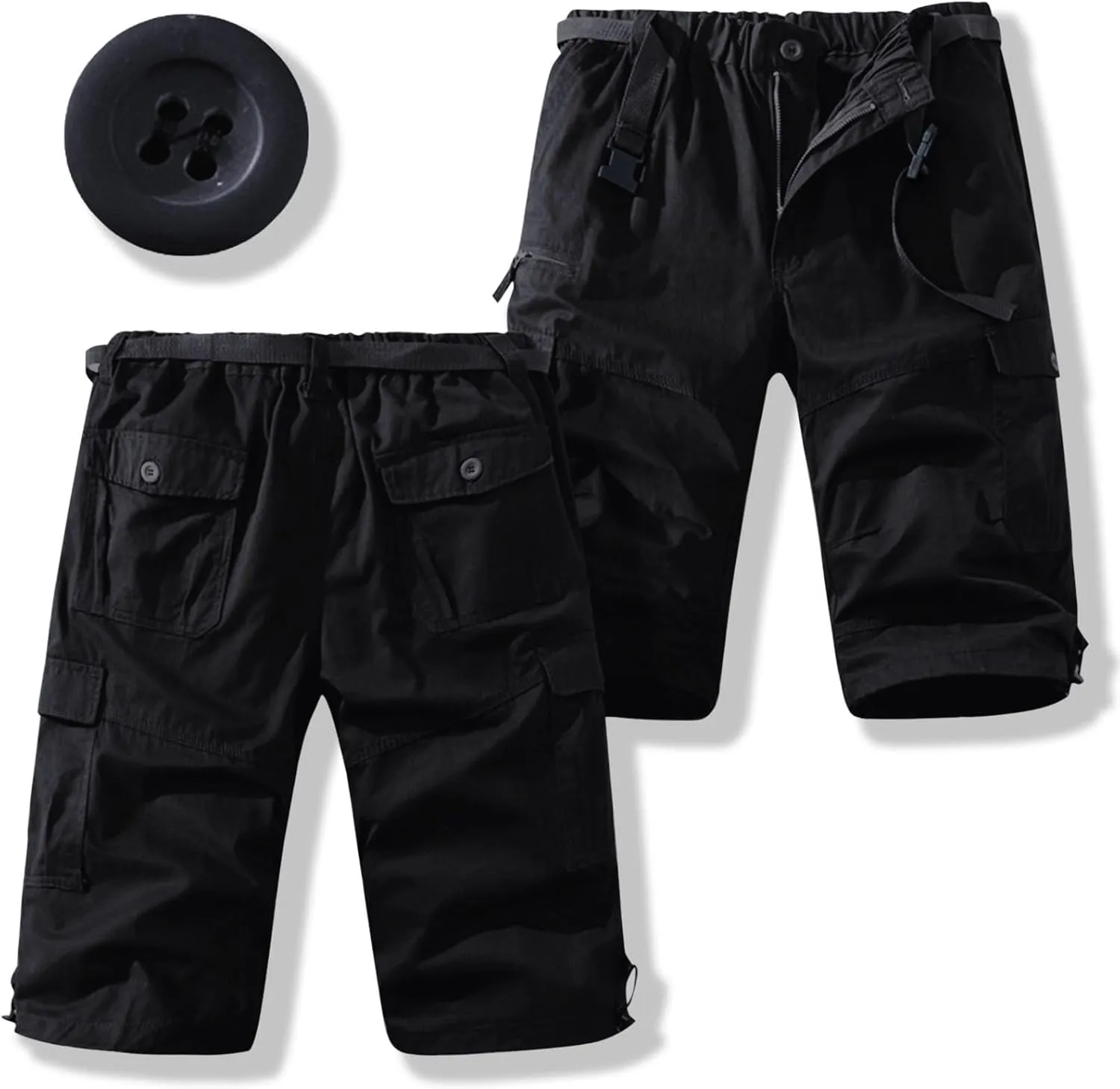 Mens Cargo Shorts Casual Button Plus Size Loose Bottoms with Multiple Pockets Flowy Classic Outdoor Work Shorts
