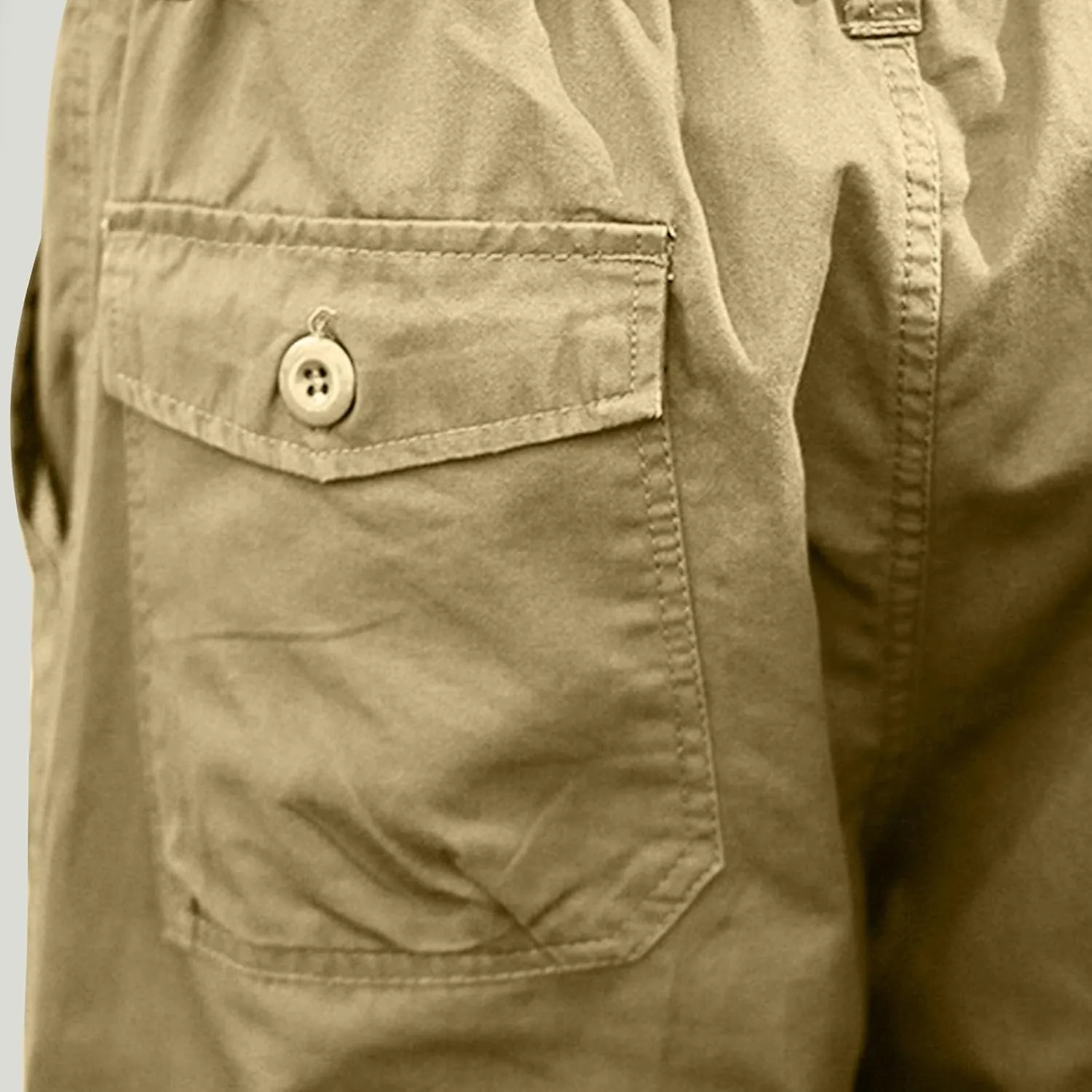 Men's Cotton Cargo Capris Pant Outdoor Button Zipper up Hiking Gym Trouser Multiple Pocket Summer Pant with Waistband
