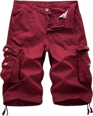 Men's Cotton Cargo Shorts Work Military Casual Multi Pocket Loose Fit No Belt Summer Outdoor Zipper Pockets Workout