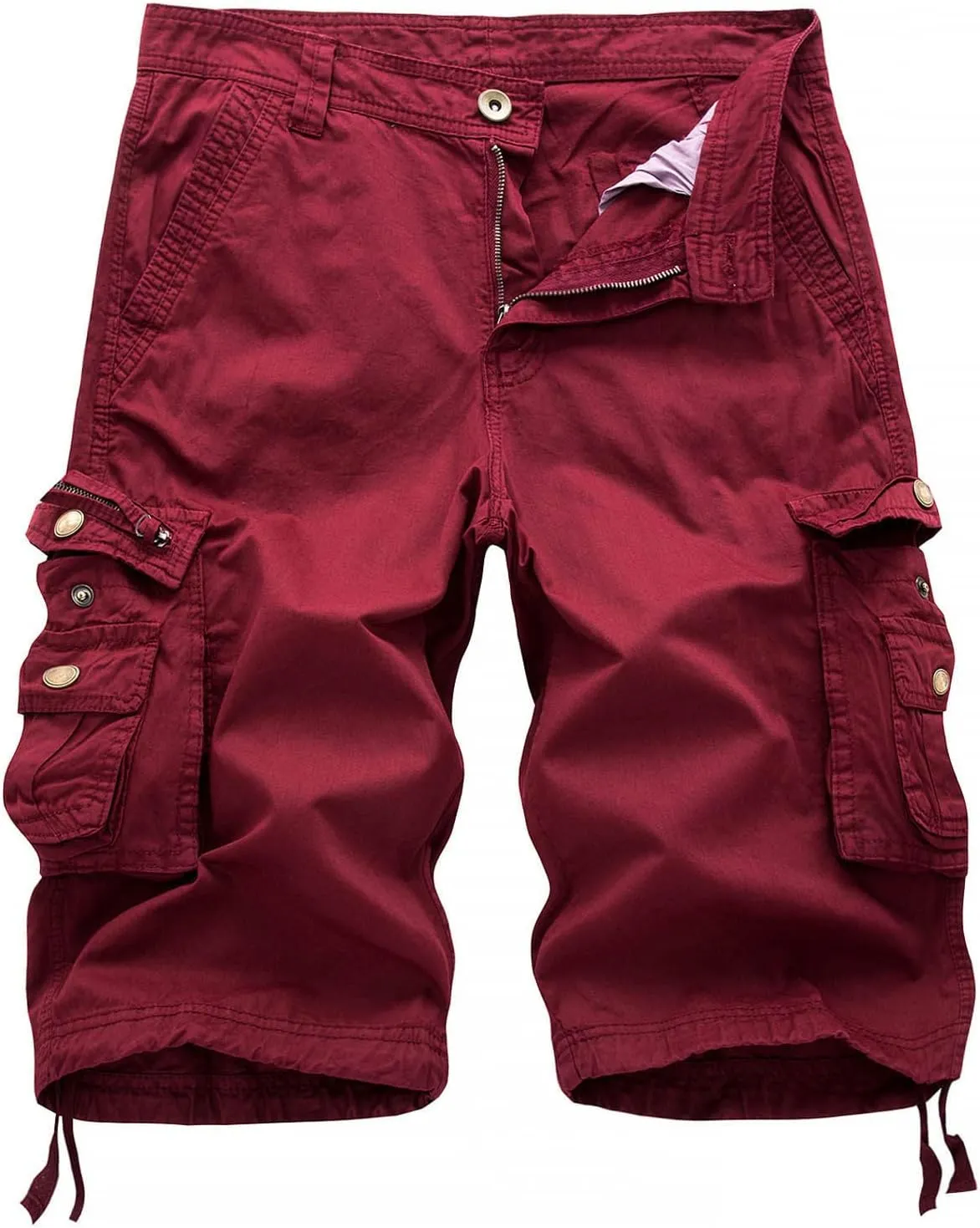 Men's Cotton Cargo Shorts Work Military Casual Multi Pocket Loose Fit No Belt Summer Outdoor Zipper Pockets Workout