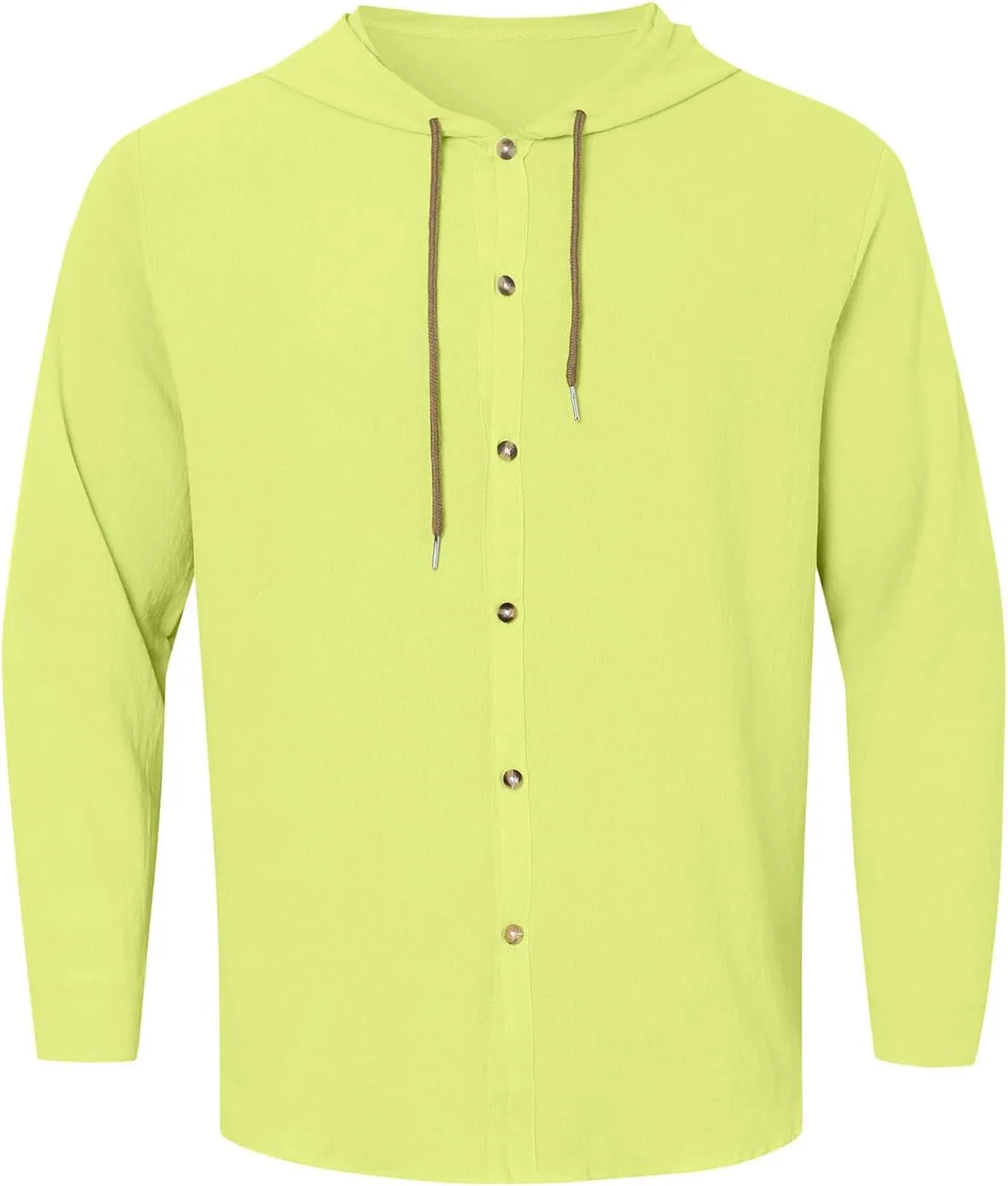 Mens Cotton Linen Shirts Long Sleeve Lightweight Casual Button Drawstring Tee Tops Casual Breathable Summer Beach Hoodie