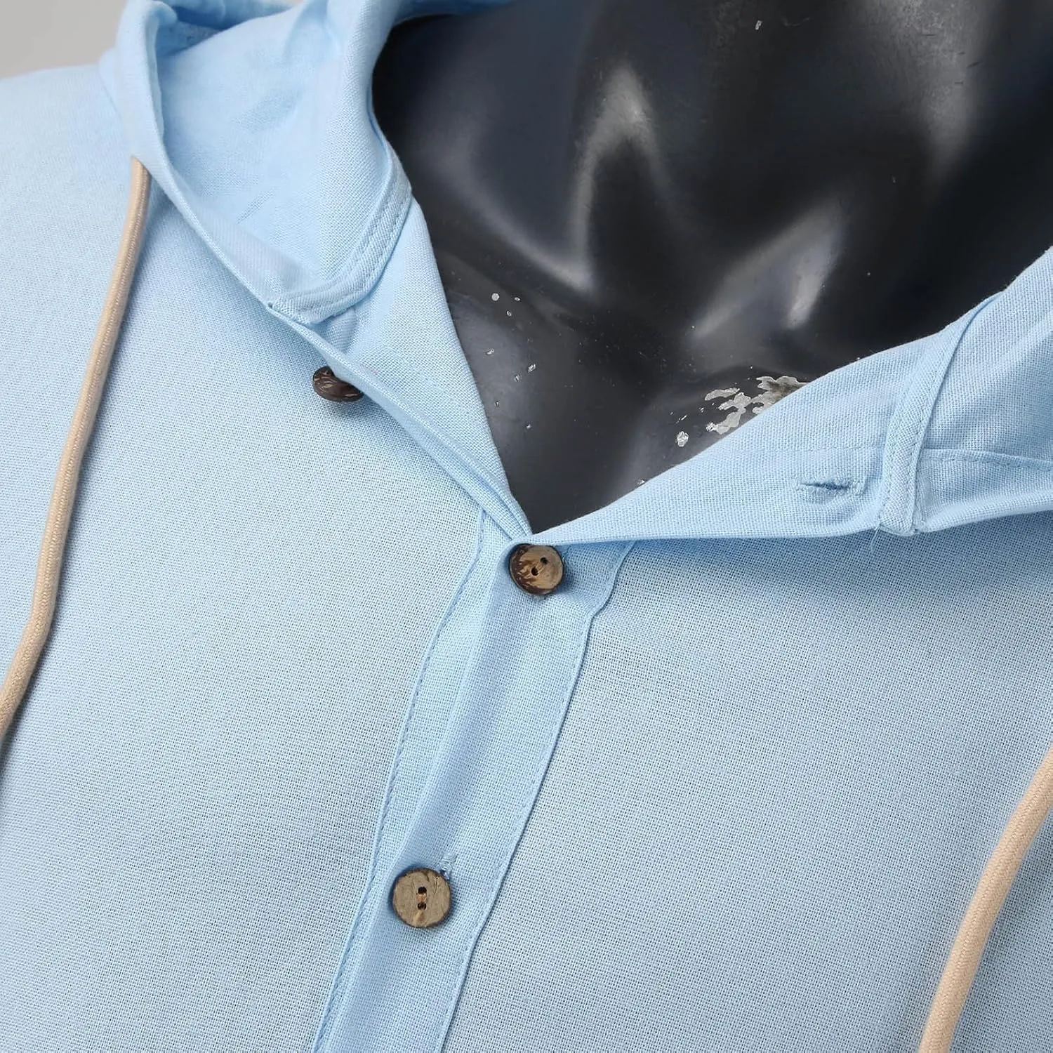Mens Cotton Linen Shirts Long Sleeve Lightweight Casual Button Drawstring Tee Tops Casual Breathable Summer Beach Hoodie