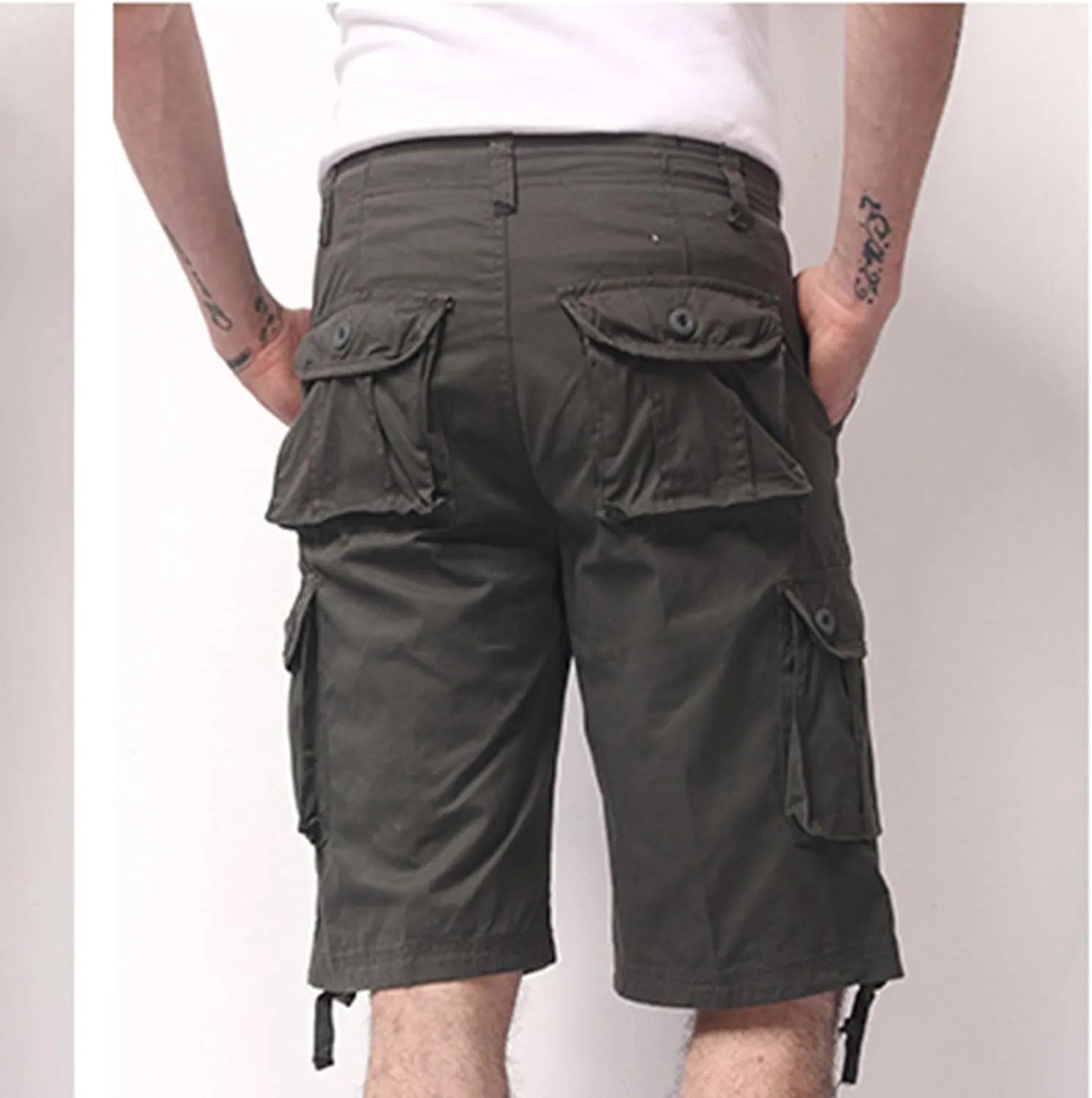 Mens Outdoor Shorts Trendy Plus Size Multiple Pockets Button Zipper up Cargo Shorts Casual Business Baggy Short Pants