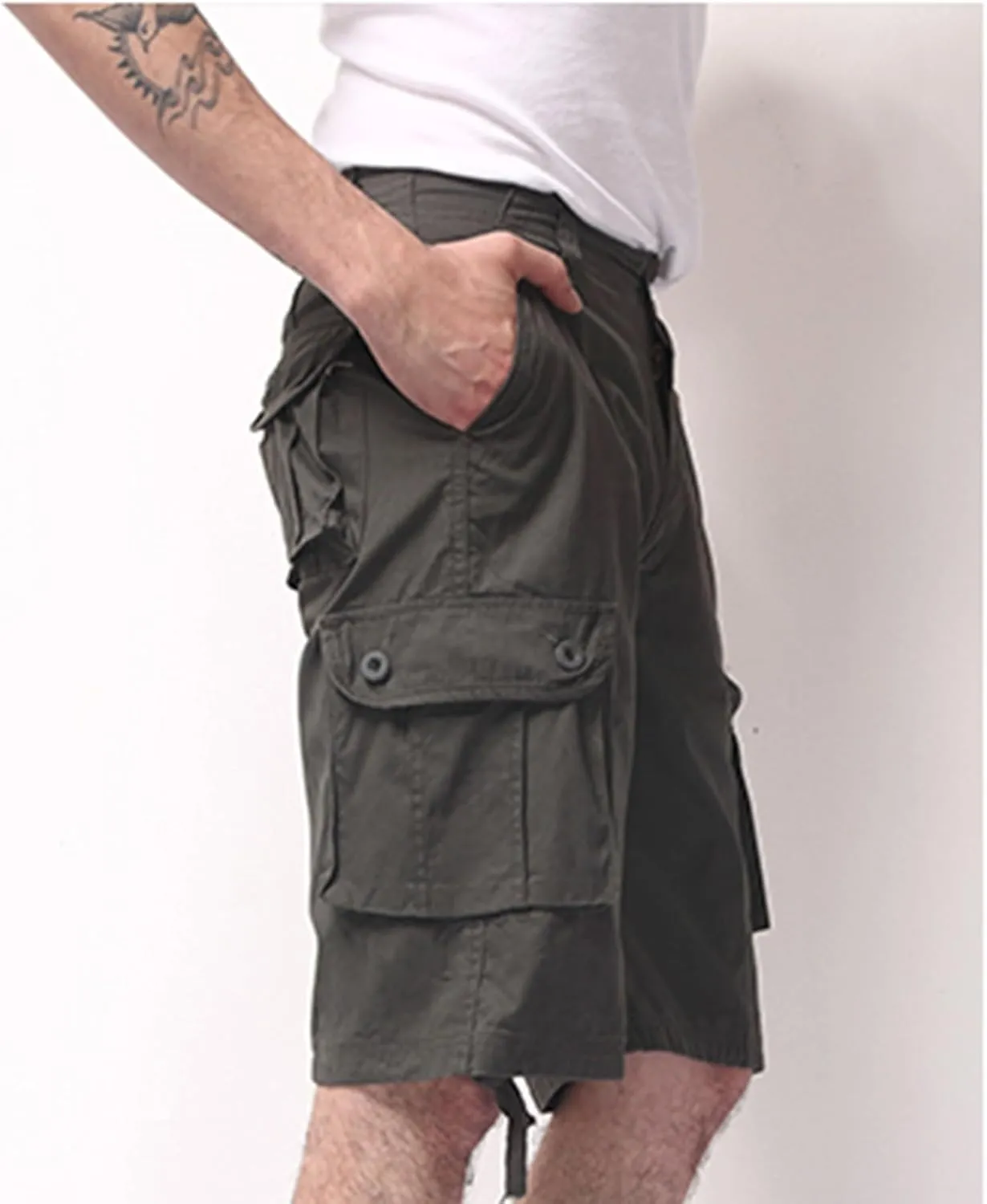 Mens Outdoor Shorts Trendy Plus Size Multiple Pockets Button Zipper up Cargo Shorts Casual Business Baggy Short Pants