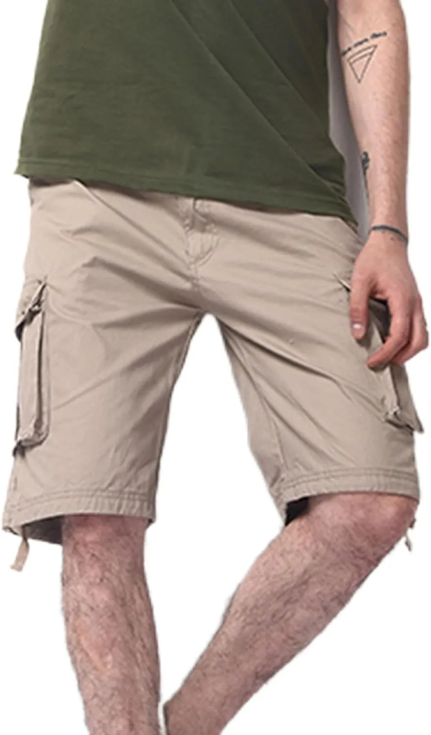 Mens Outdoor Shorts Trendy Plus Size Multiple Pockets Button Zipper up Cargo Shorts Casual Business Baggy Short Pants