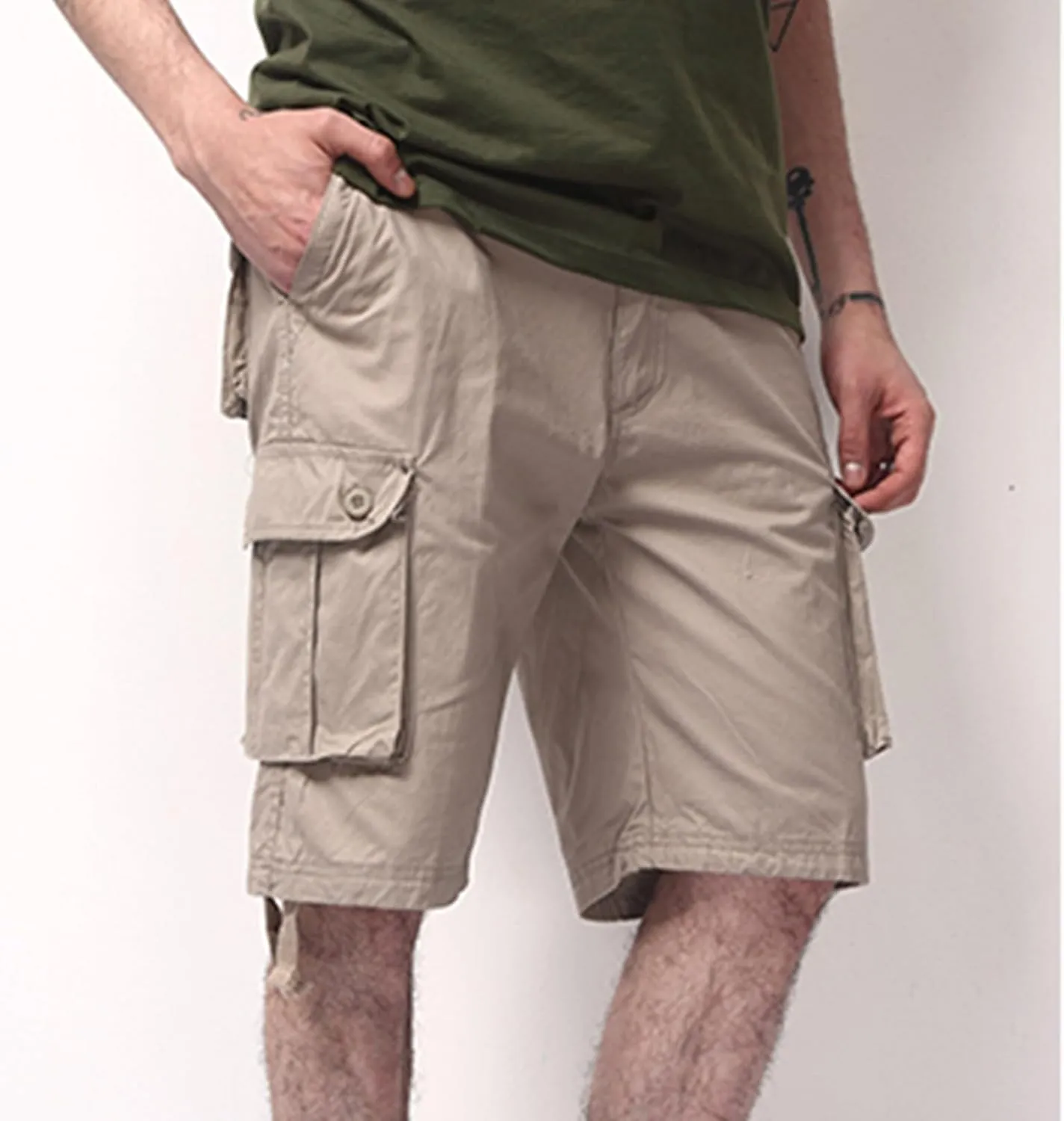 Mens Outdoor Shorts Trendy Plus Size Multiple Pockets Button Zipper up Cargo Shorts Casual Business Baggy Short Pants